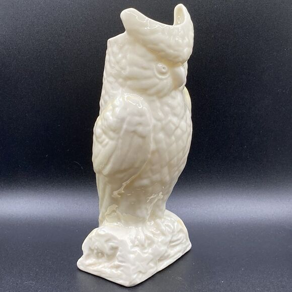 Belleek Pottery Ireland Owl Vase w/ Yellow Accents 8 1/4" - Picture 2 of 5